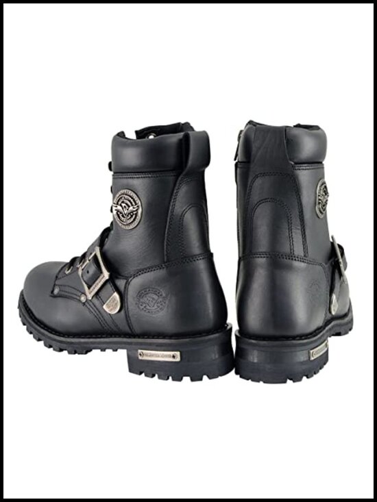 Men\'s Full Grain Leather Lace-Up Engineer Motorcycle Boots with Side Zipper